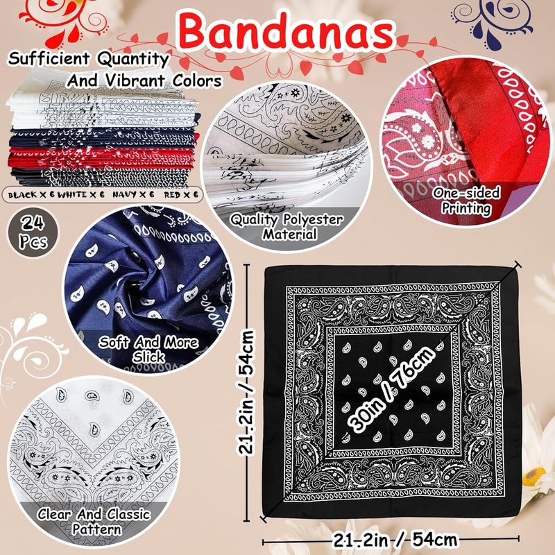 TFengfly 24 Pack Paisley Bandanas Bulk Unisex Cowboy Bandanas Head Scarf Necktie Face Cover - Image 2